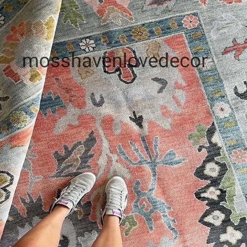 Oushak wool rug coral floral - oushak,