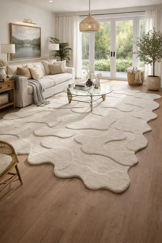 Hand tufted wool rug - hand, cream